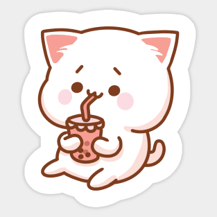 Cute Cat Drinking Boba Sticker